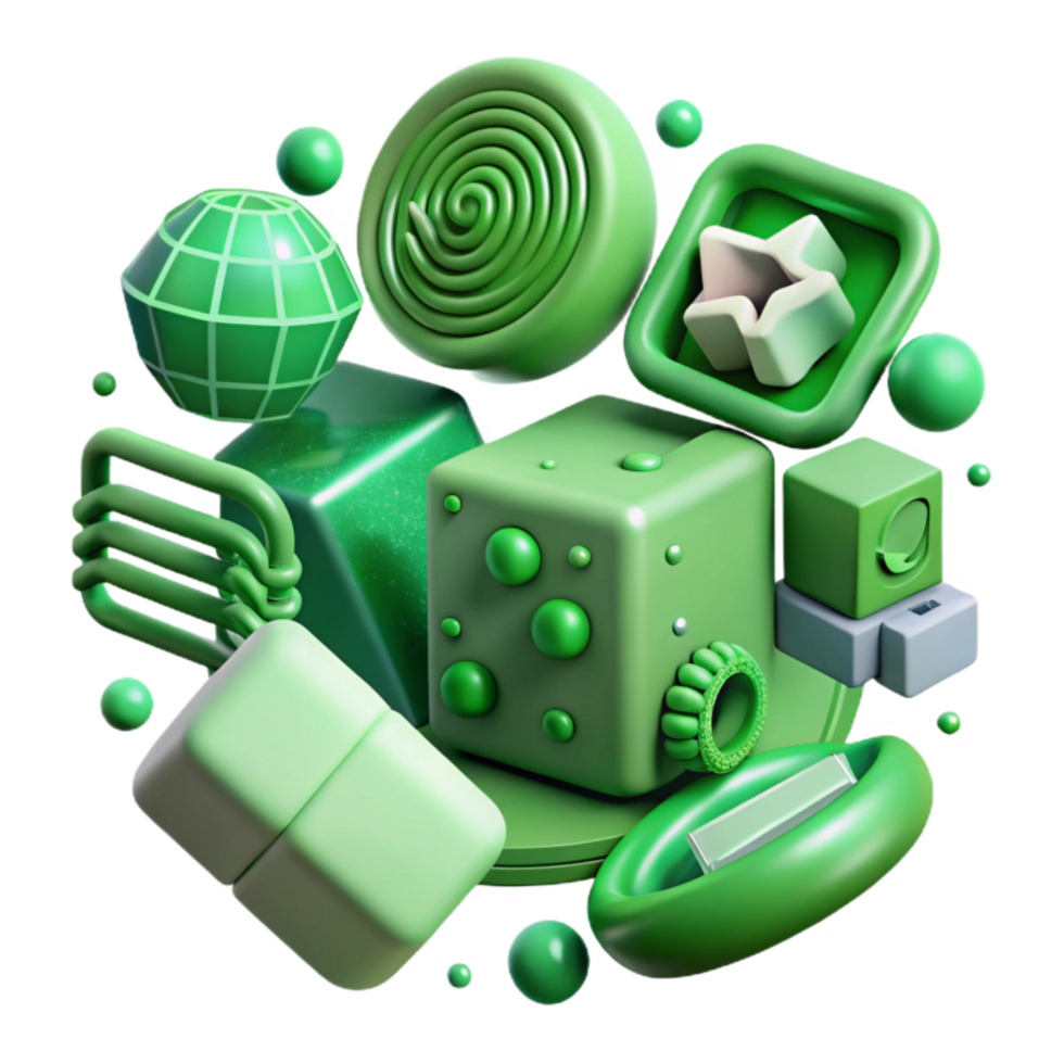 elegant vintage Green Technology Icons Set Cutout on Transparent Background png