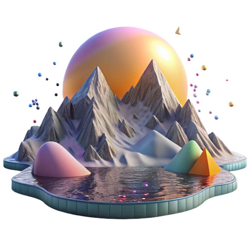 beautiful contemporary Mountain Scene with Sunset and Clouds Transparent Background high resolution png