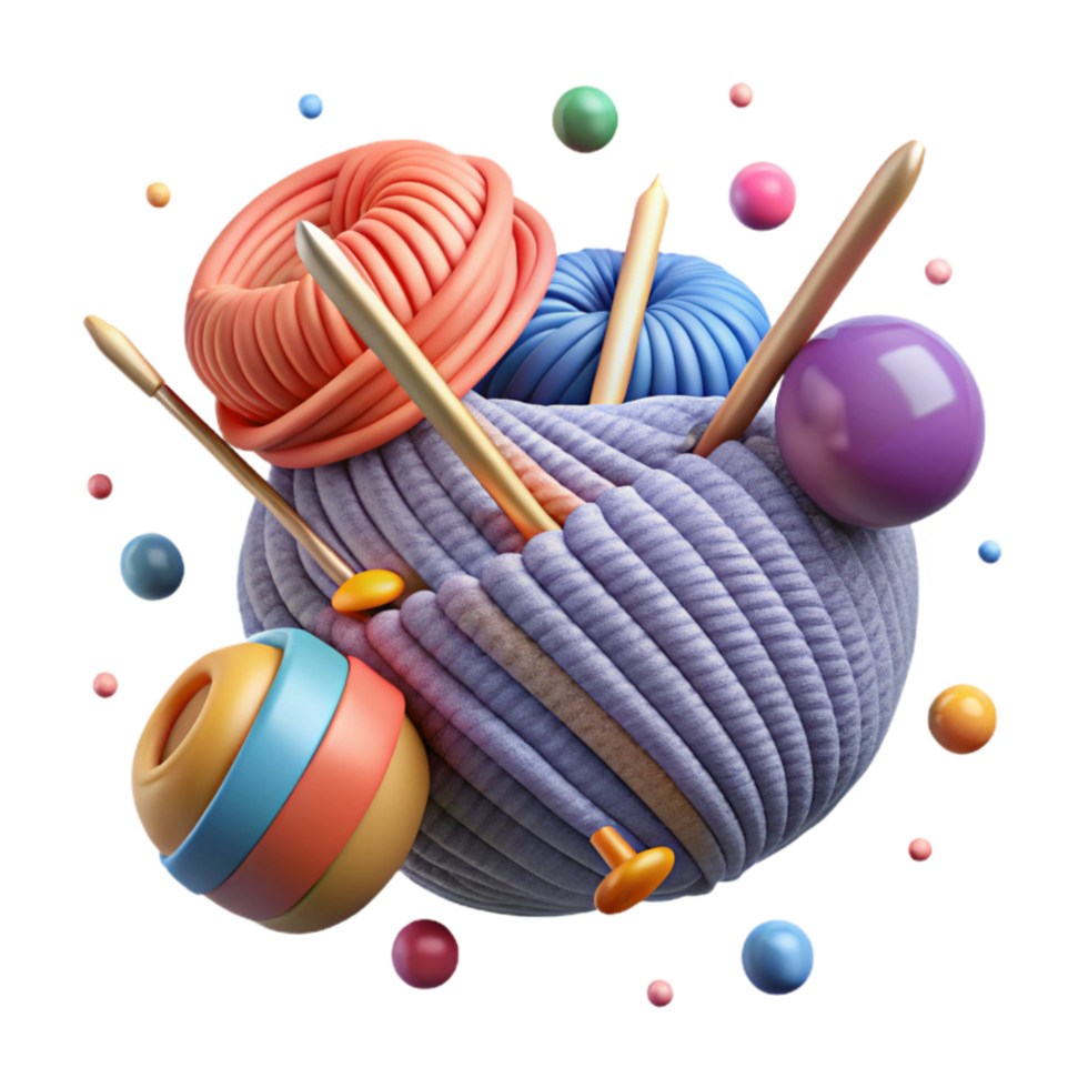 beautiful abstract Knitting Needles and Yarn Ball Close Up Transparent Background professional png