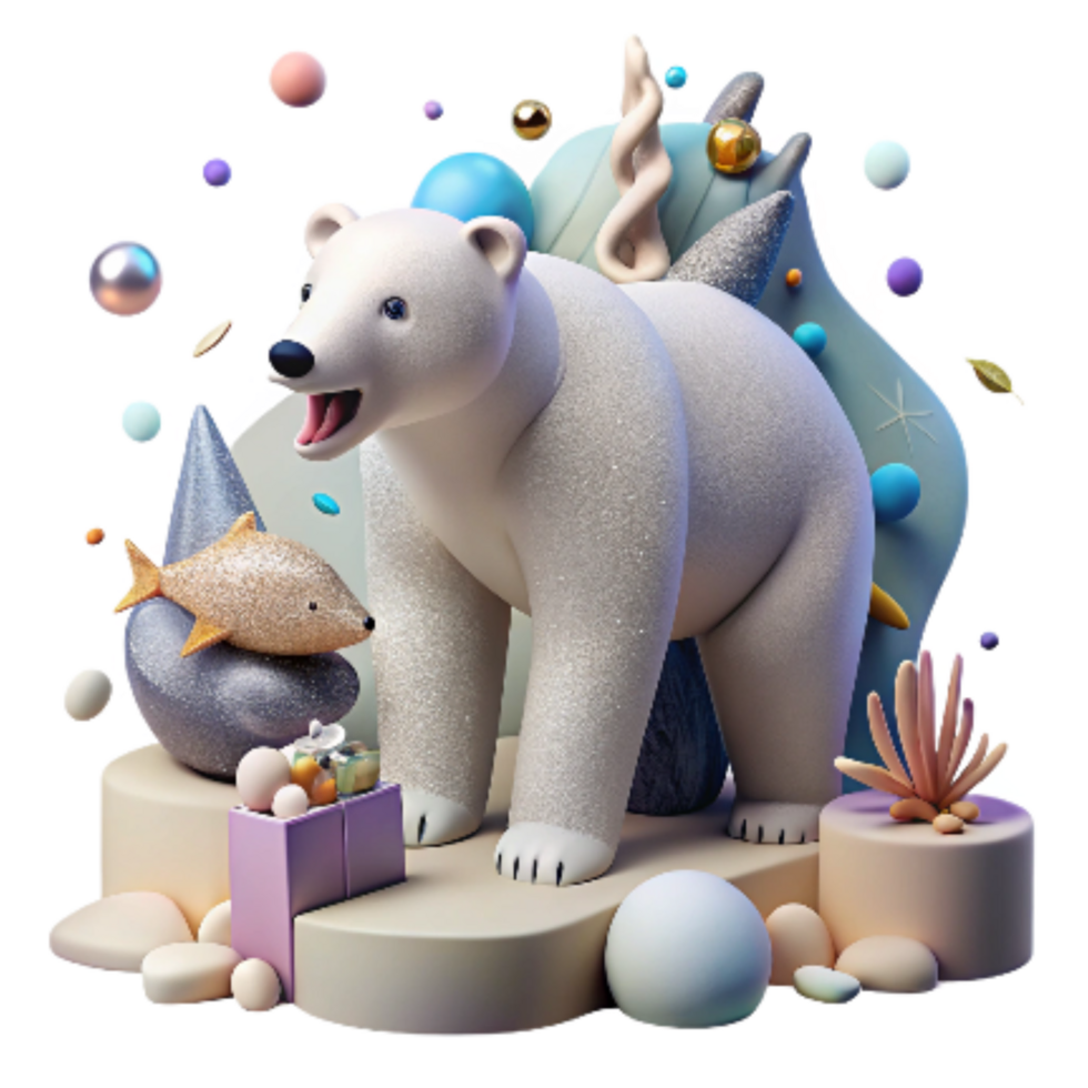 vibrant traditional Polar Bear with Fish in Mouth Transparent Background premium png