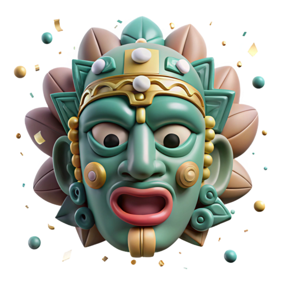 wonderful classic Mayan Mask Jade Inlay Stone Carving Isolated high quality png