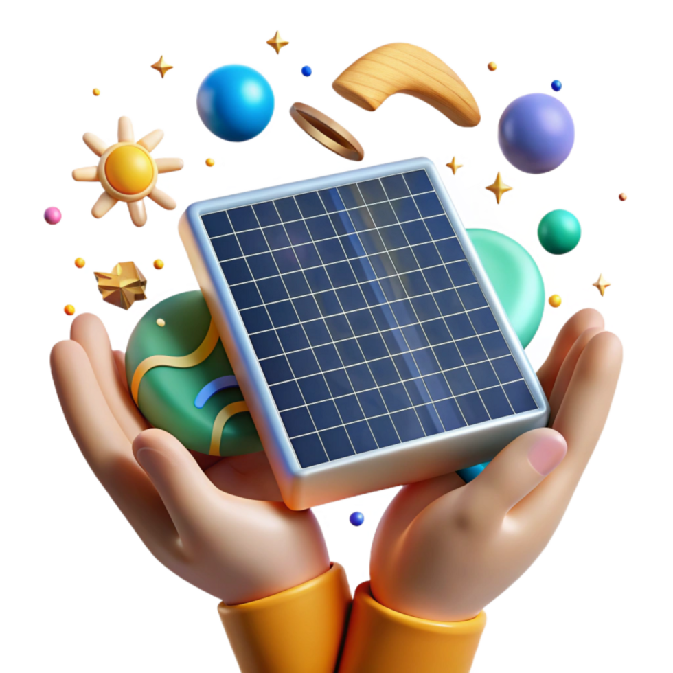 magnificent minimalist Hands Holding Solar Panel Model Transparent Background high quality png