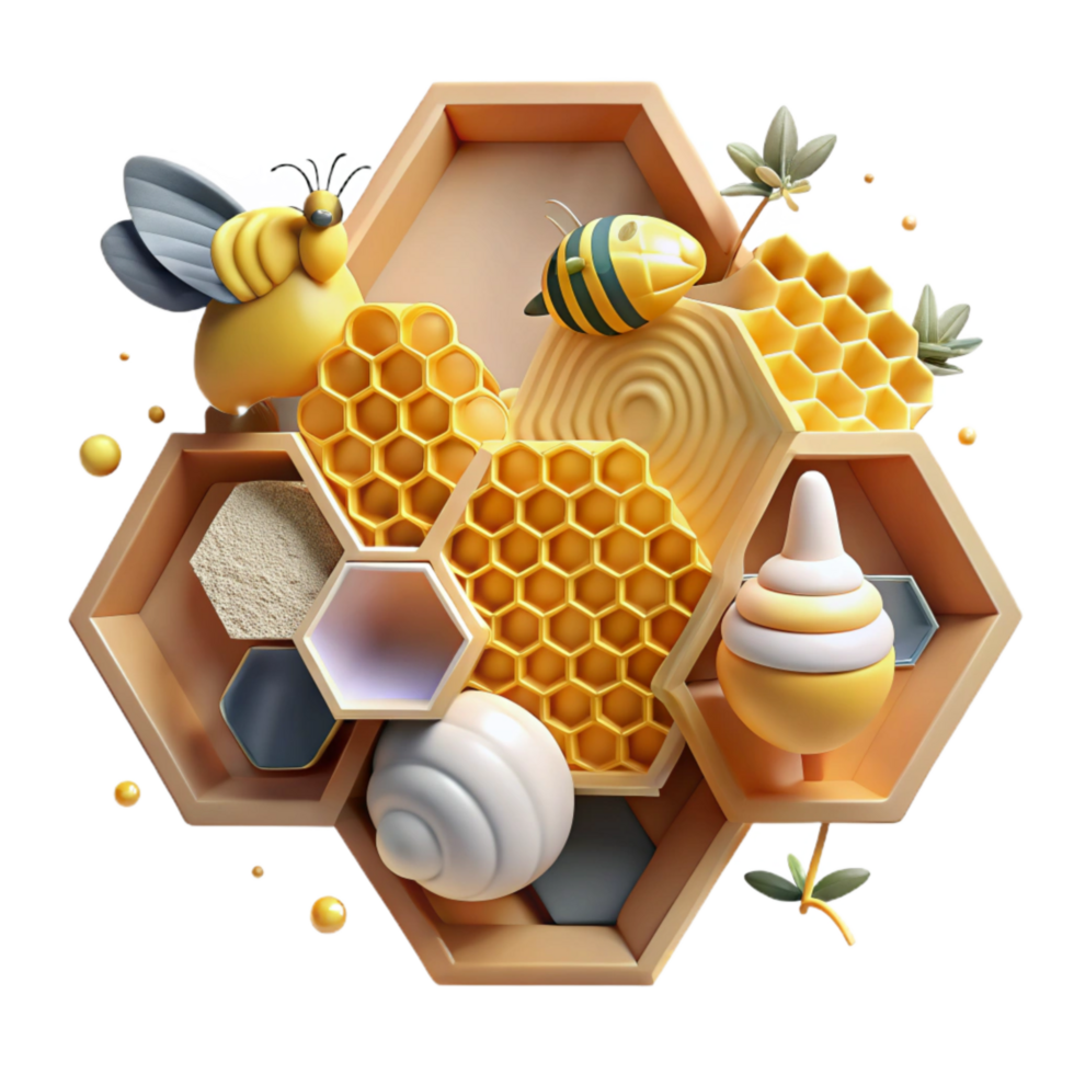 extraordinary minimalist Honeycomb with Bees Cutout original png
