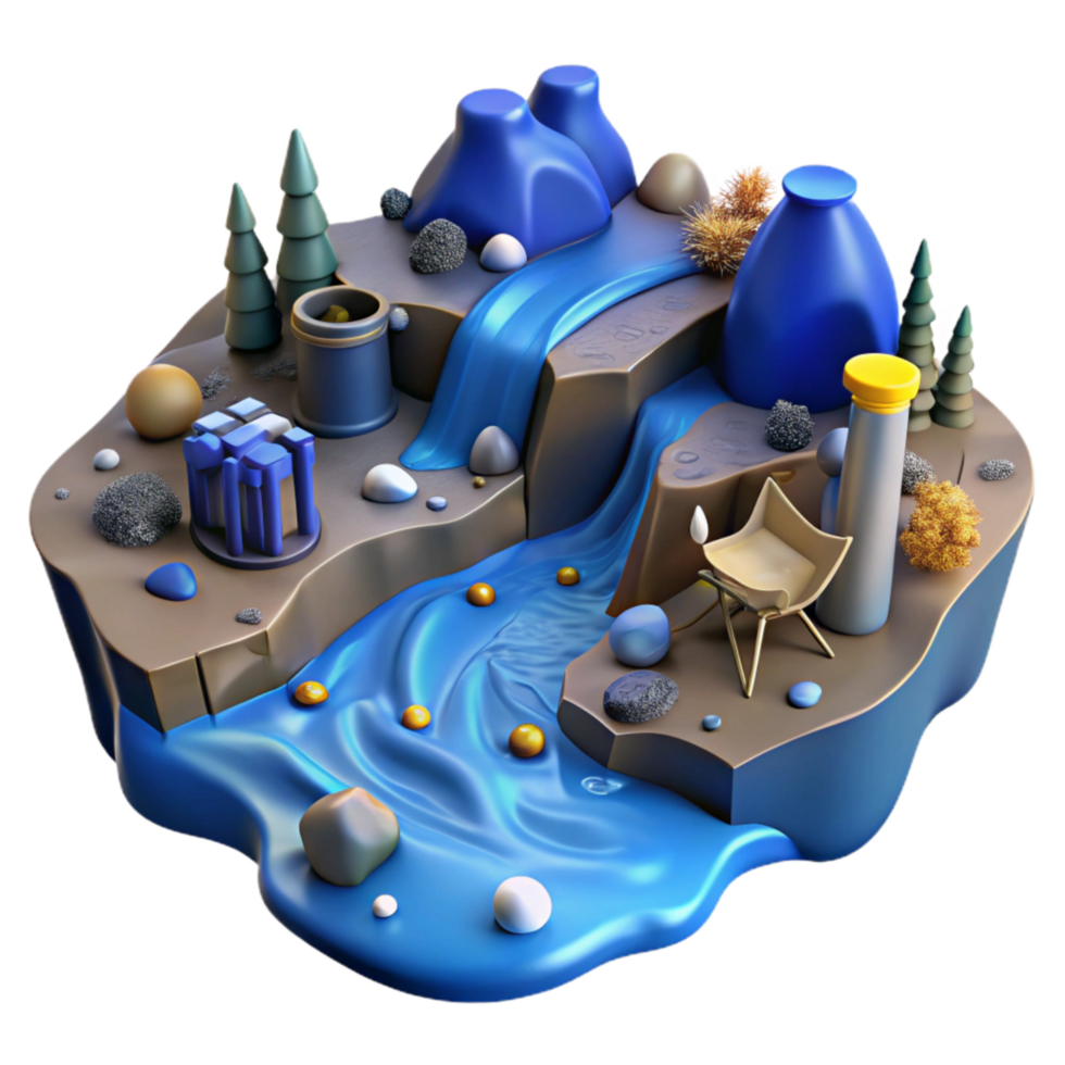 impressive modern Polluted River Mining Impact Isolated Element Blue Tint original png