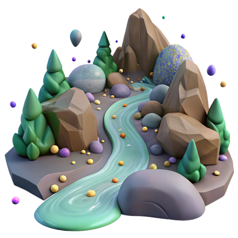 magnificent contemporary Mountain Stream with Rocks Cutout with Realistic Water Flow high resolution png