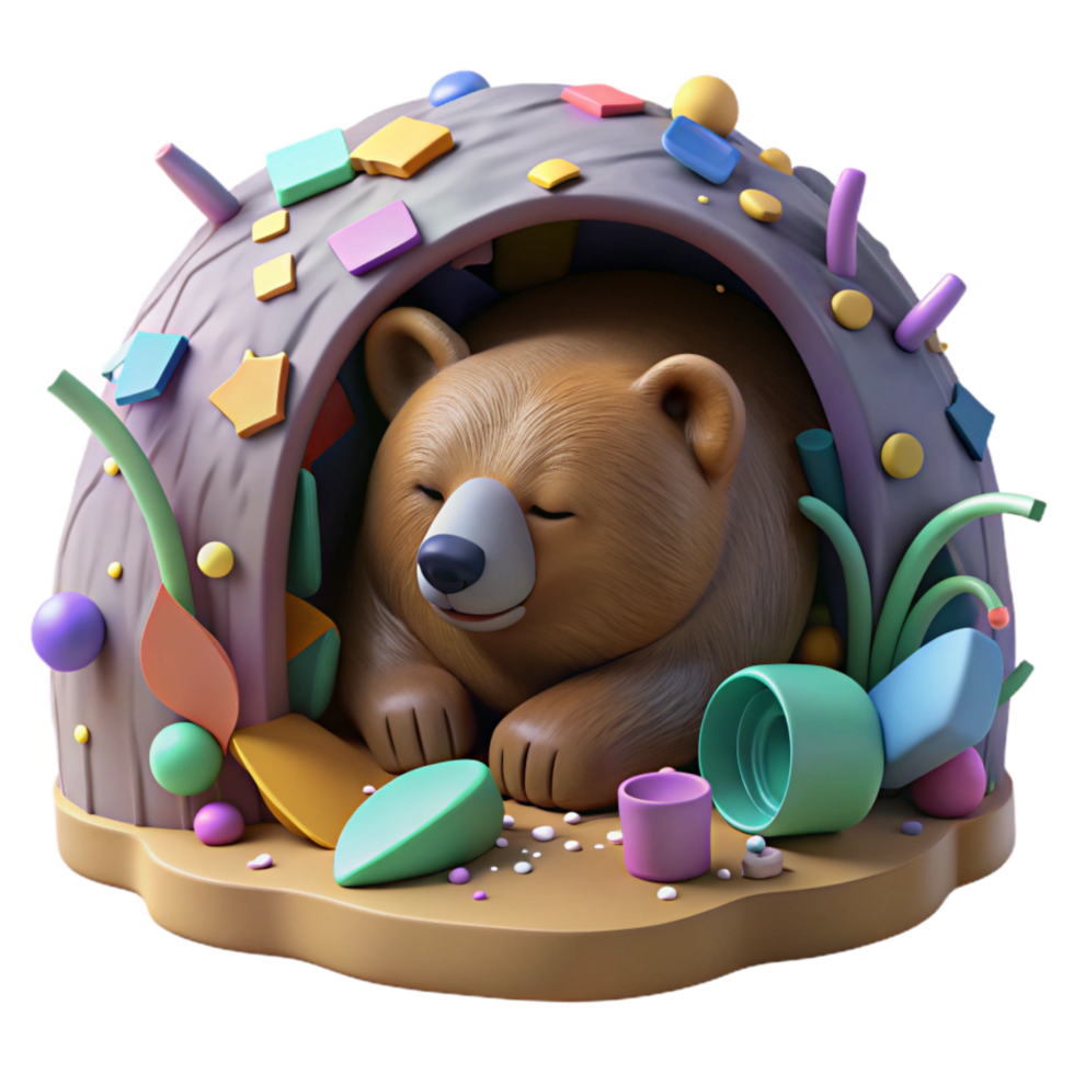 vibrant minimalist Grizzly Bear Sleeping in Den Cutout high quality png