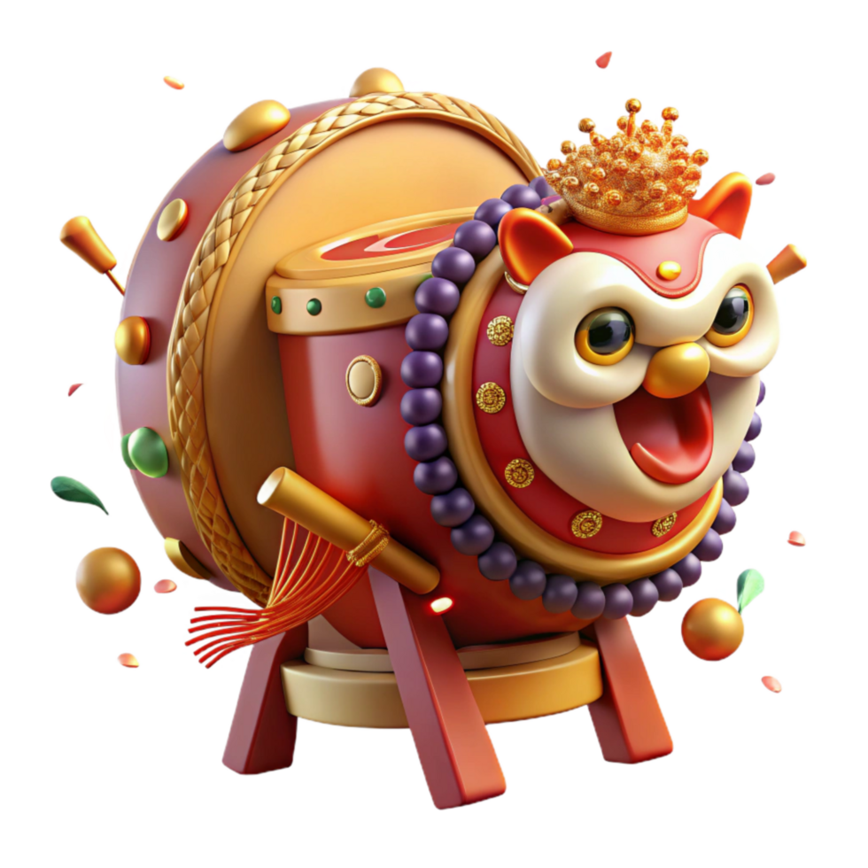 serene vintage Lion Dance Drum Powerful Beat Isolated Festive Atmosphere premium png
