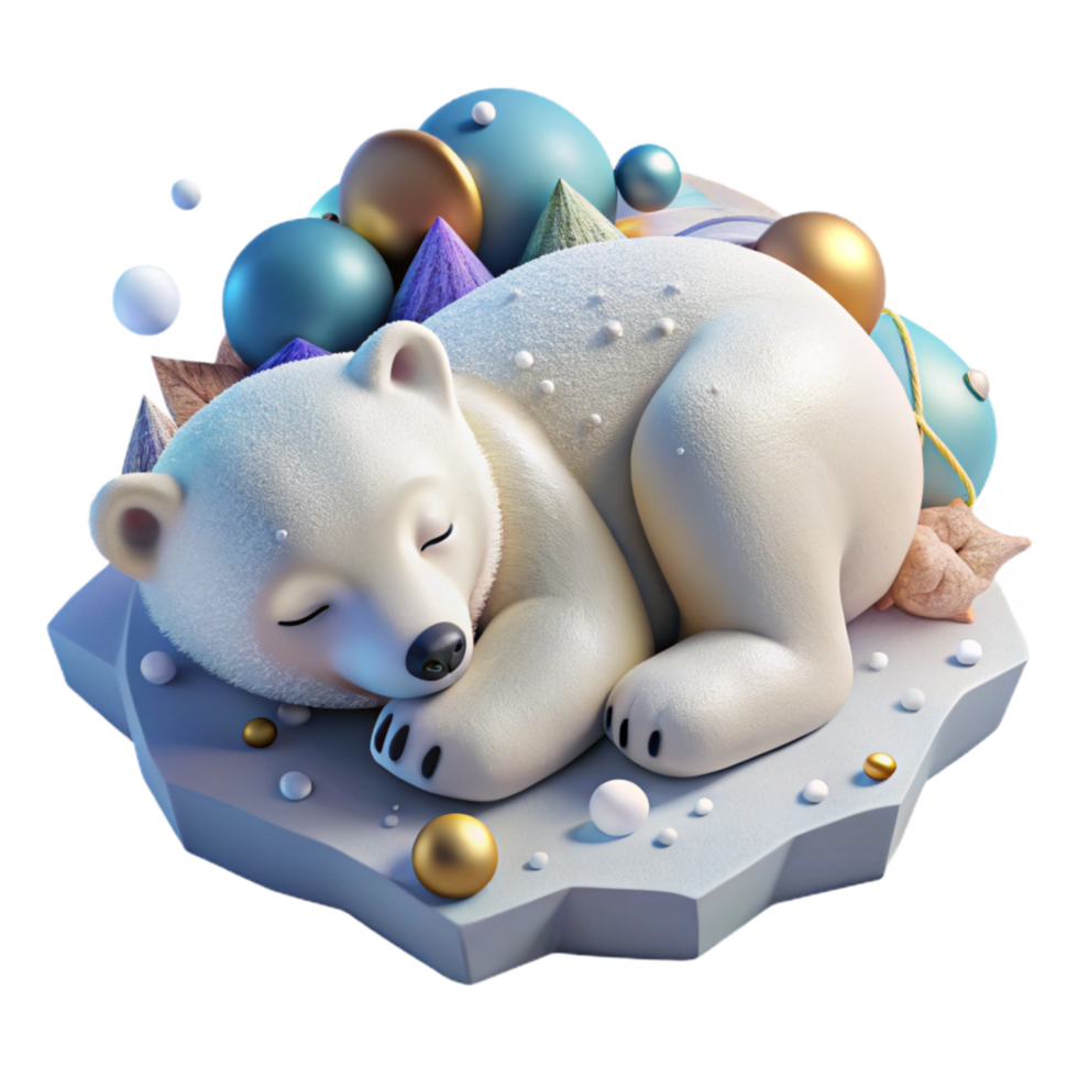 vibrant minimalist Polar Bear Cub Sleeping on Ice Isolated Element premium png