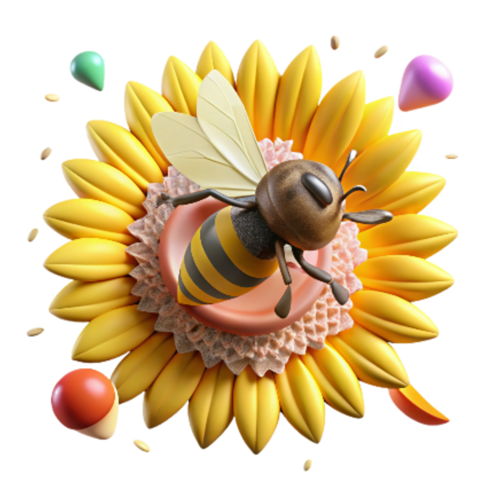 wonderful rustic Honeybee in Flight Near Sunflower Cutout premium png
