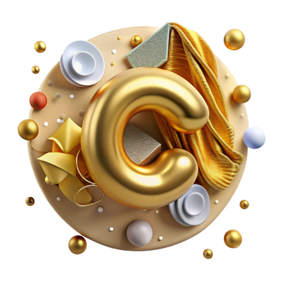 serene abstract Golden Embossed Letter C Isolated exclusive png