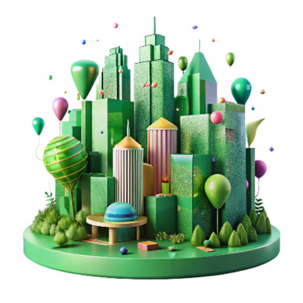 stunning traditional Green Cityscape with Vertical Gardens Transparent Background png