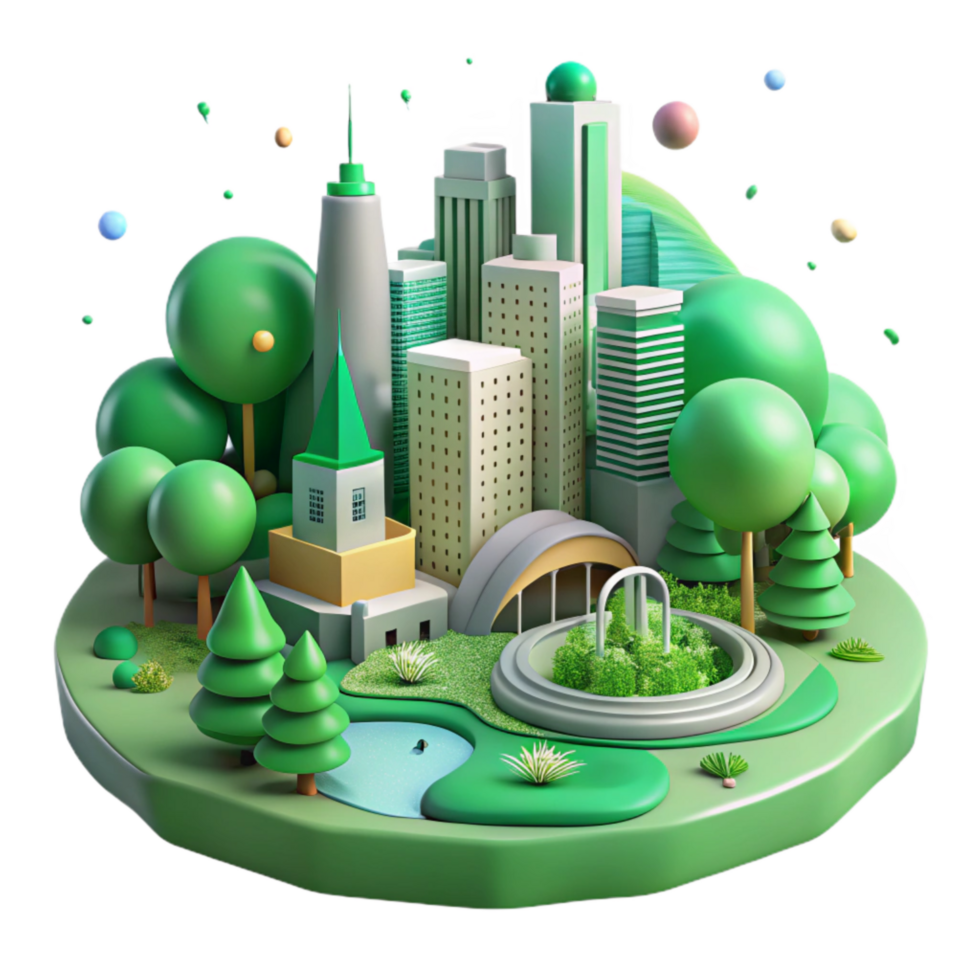 wonderful classic Green Cityscape with Parks and Trees Transparent Cutout professional png