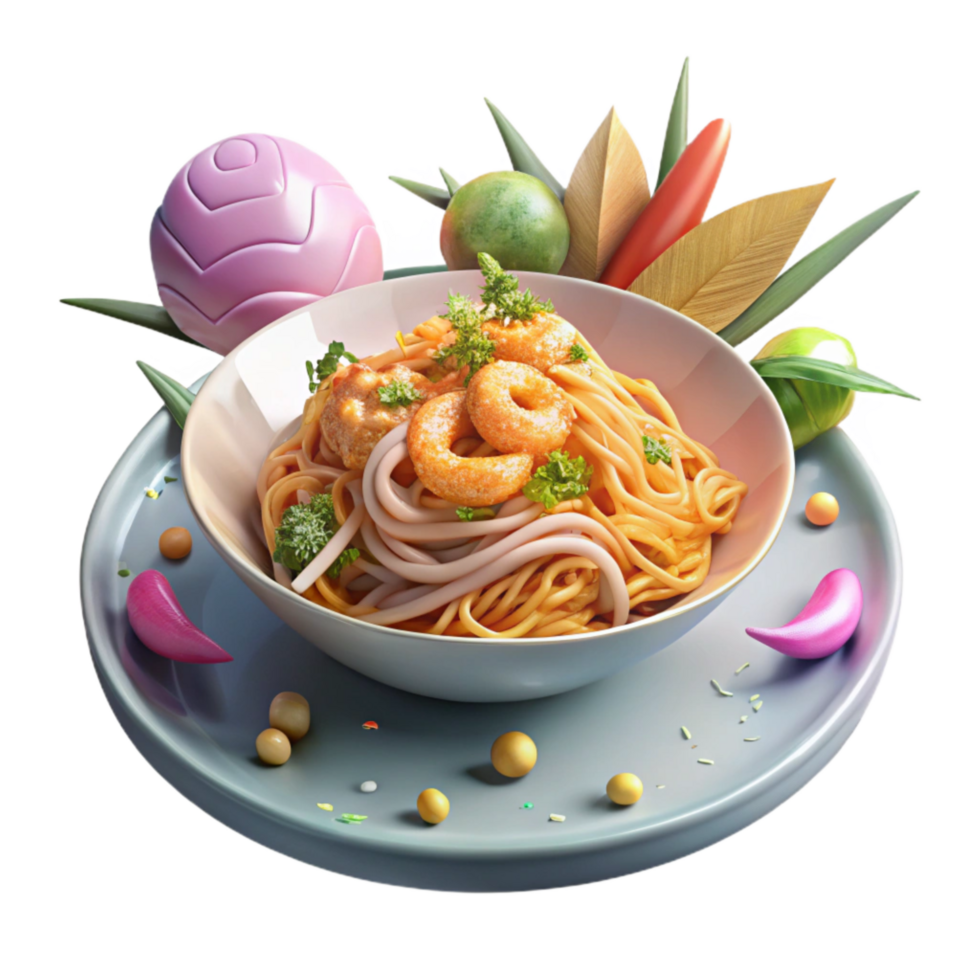 magnificent rustic Plate of Pad Thai with Shrimp Cutout high quality png