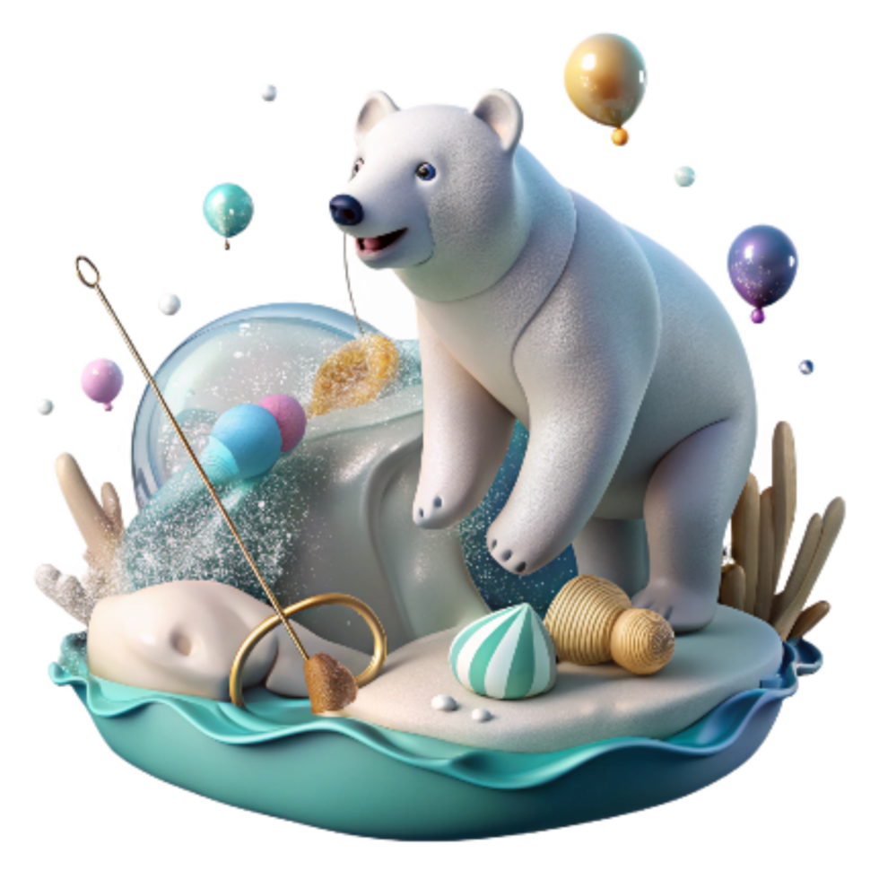 dramatic minimalist Polar Bear Fishing in Water Isolated Element png