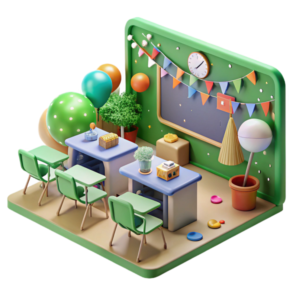 vibrant creative Green Classroom with Students Learning Isolated premium png