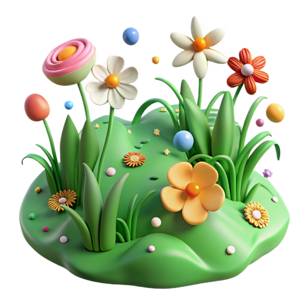 serene artistic Green Meadow with Wildflowers Transparent Background png