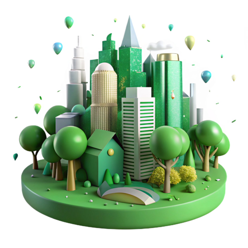 magnificent traditional Green Cityscape Illustration with Trees and Buildings Cutout high quality png