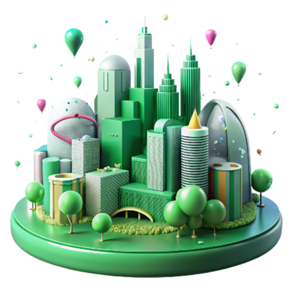dramatic classic Green City Skyline with Trees and Parks Isolated Cutout original png
