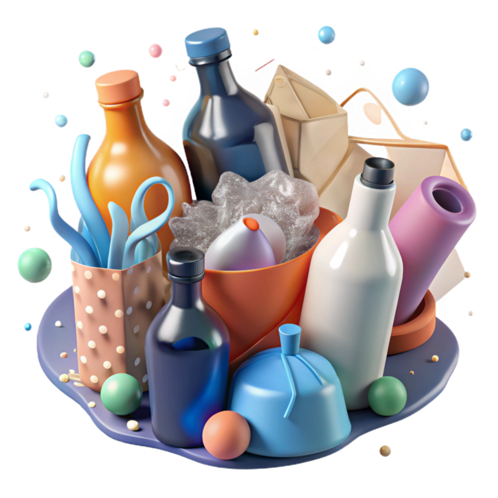 elegant traditional Plastic Waste Illustration with Bottles and Bags Isolated original png