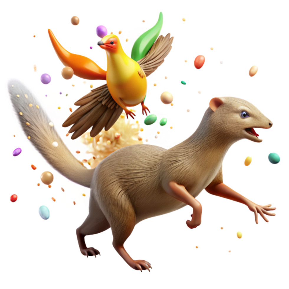 impressive artistic Mongoose Hunting Native Bird Action Shot Transparent Background authentic png