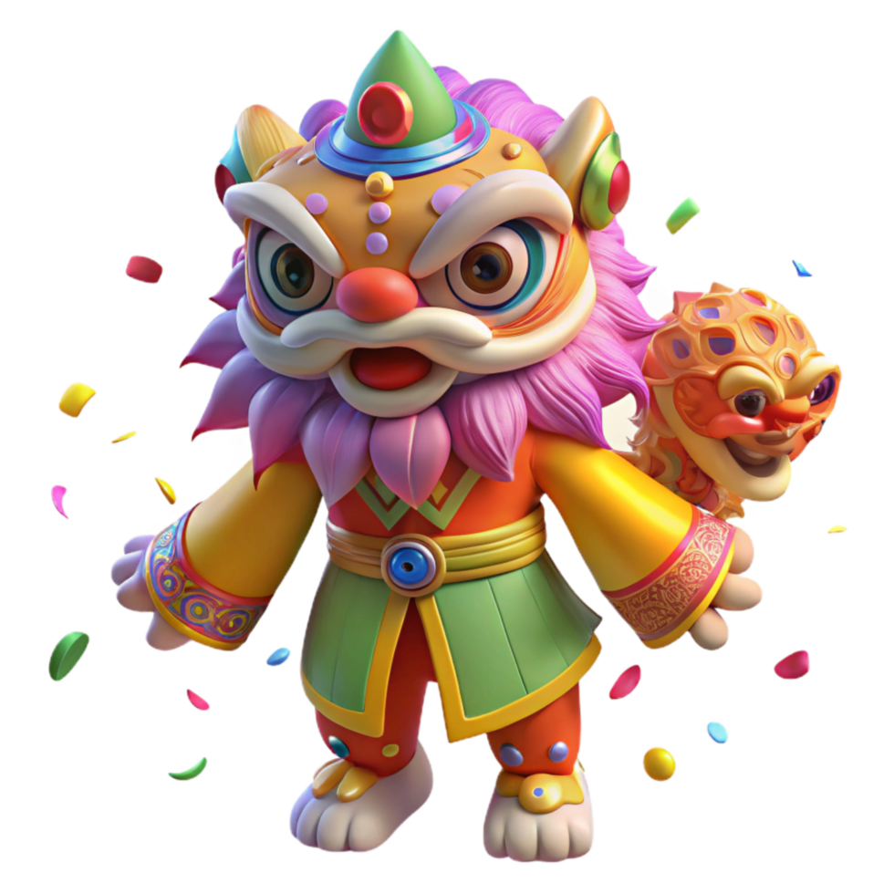 dramatic modern Lion Dance Costume Colorful Detail Transparent Background original png