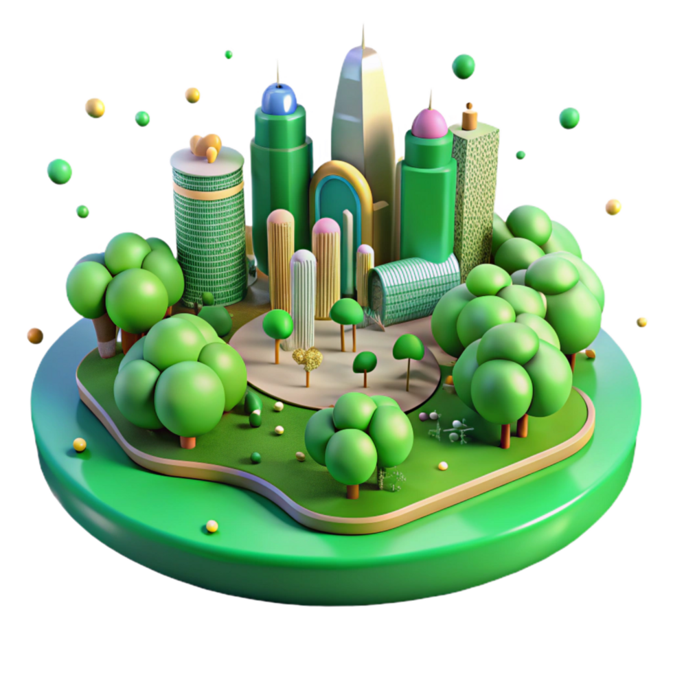 extraordinary modern Green City with Trees and Parks Transparent Background professional png