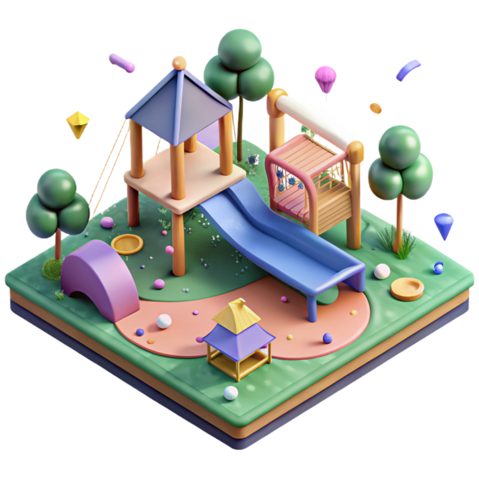 vibrant rustic Public Park Playground Isometric View Isolated professional png