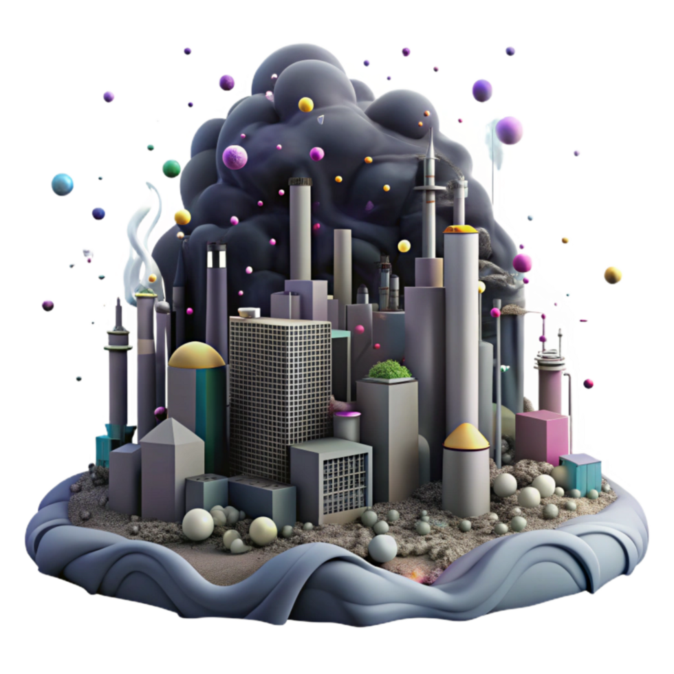 serene artistic Polluted Cityscape with Smog Dark Tones Cutout png