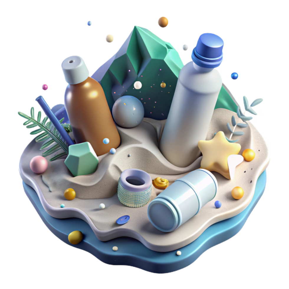 dramatic minimalist Ocean Pollution Illustration with Plastic Bottles Cutout genuine png