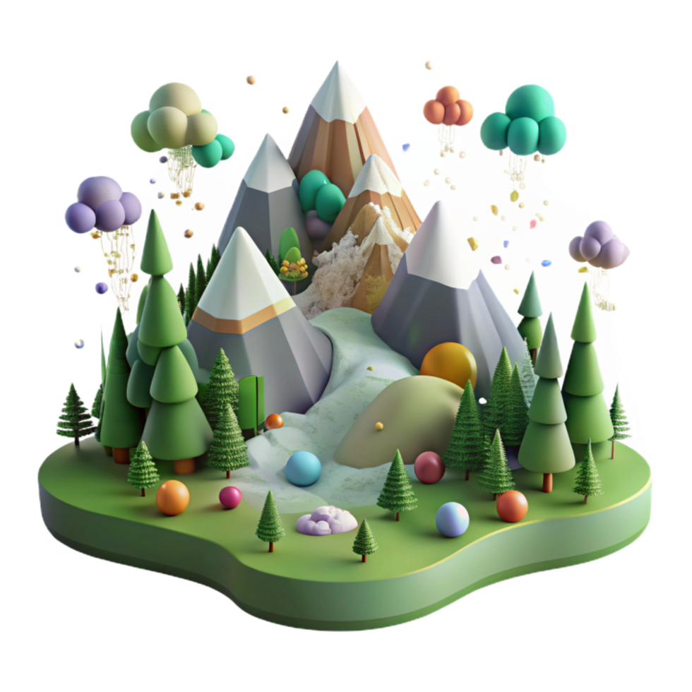 impressive abstract Mountain Landscape with Forest Isolated with Dense Forest high resolution png