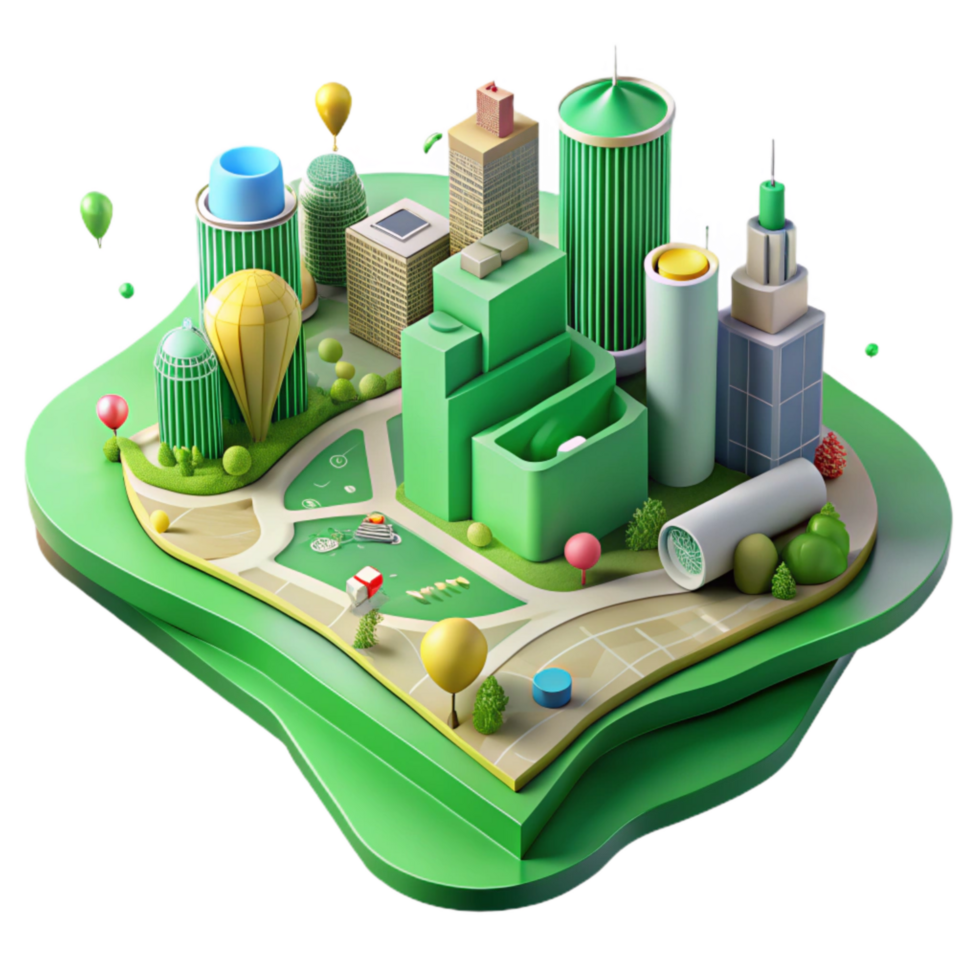 elegant minimalist Green City Planning Diagram Transparent Background with Map Detail premium png