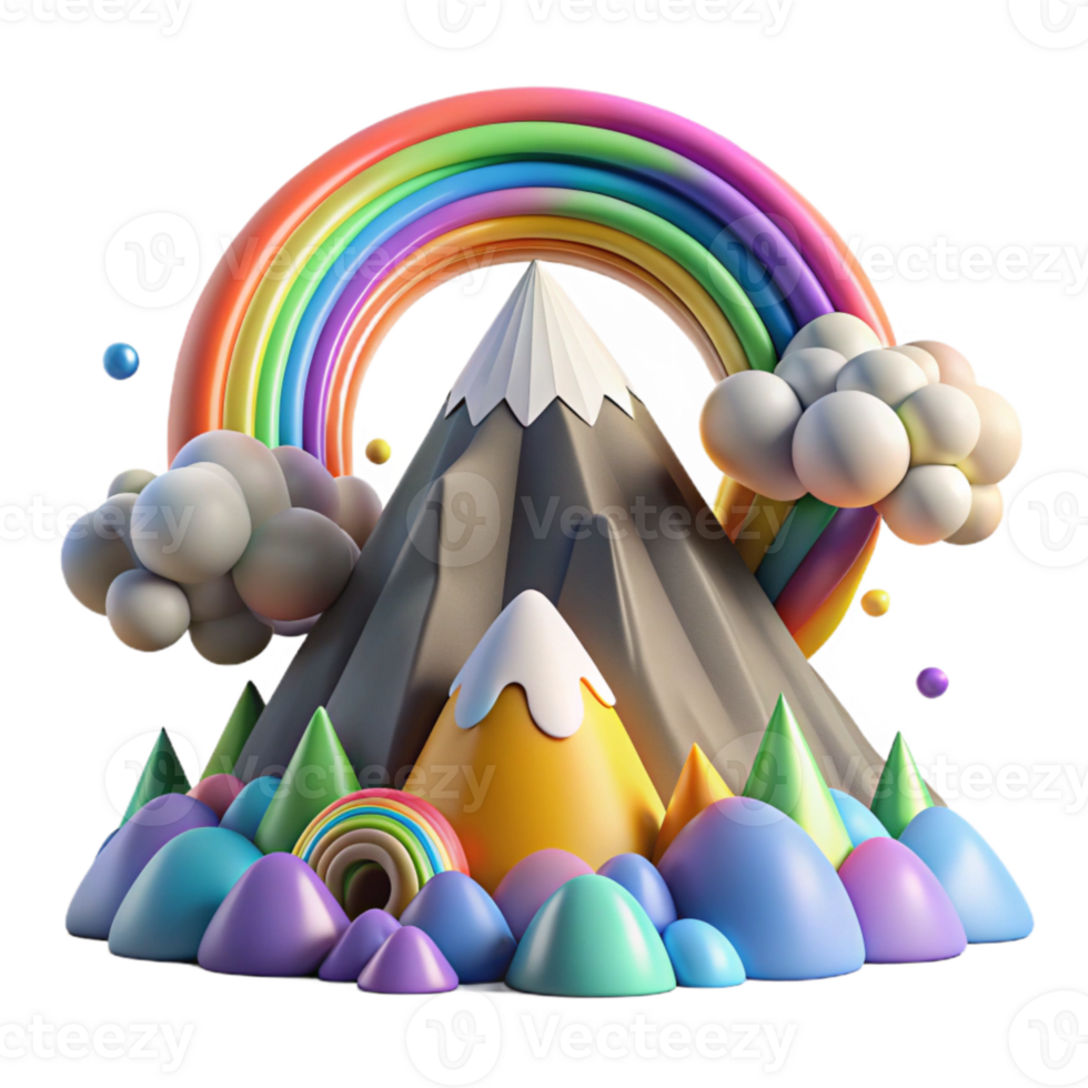 stunning contemporary Mountain Landscape with Rainbow Cutout with Vibrant Rainbow png