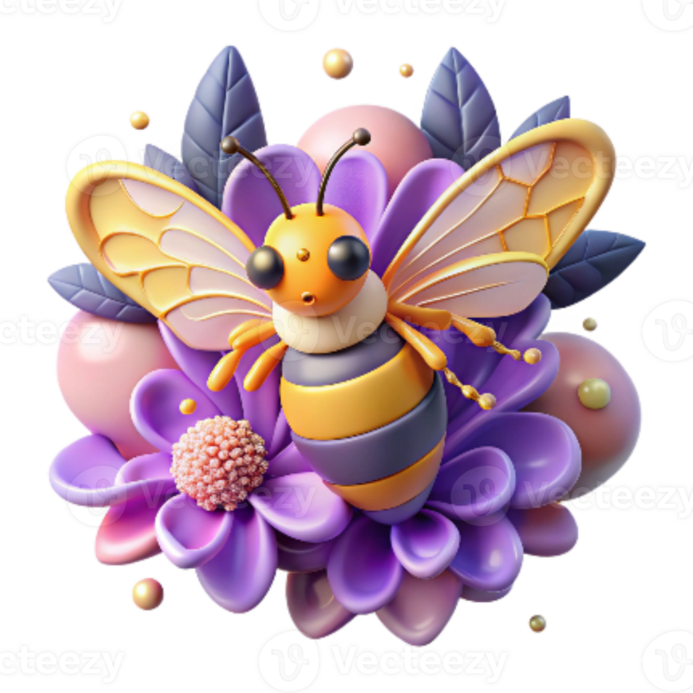 serene vintage Honeybee Gathering Nectar From Bluebell Transparent Background exclusive png