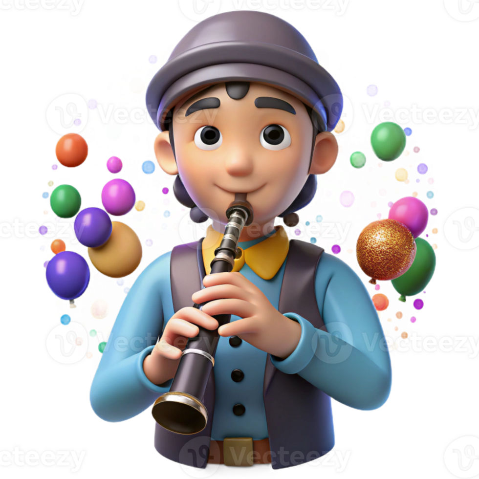 wonderful traditional Klezmer Musician Clarinet Close Up Isolated with Dark Background original png