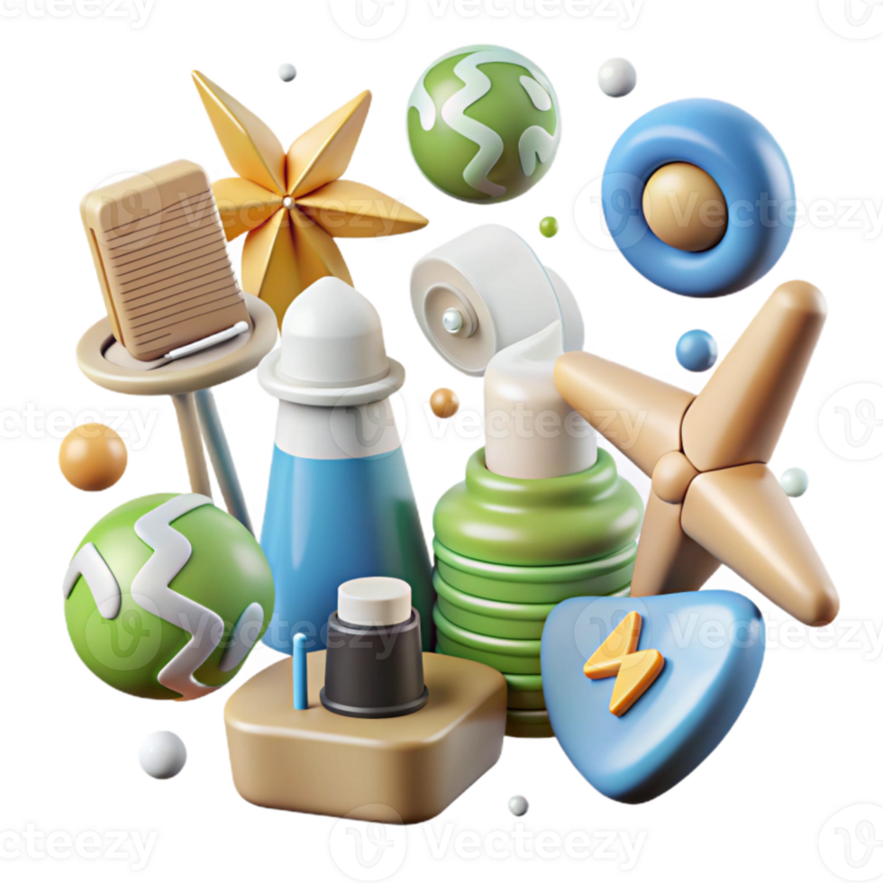 serene traditional Renewable Energy Icons Set on Transparent Background professional png