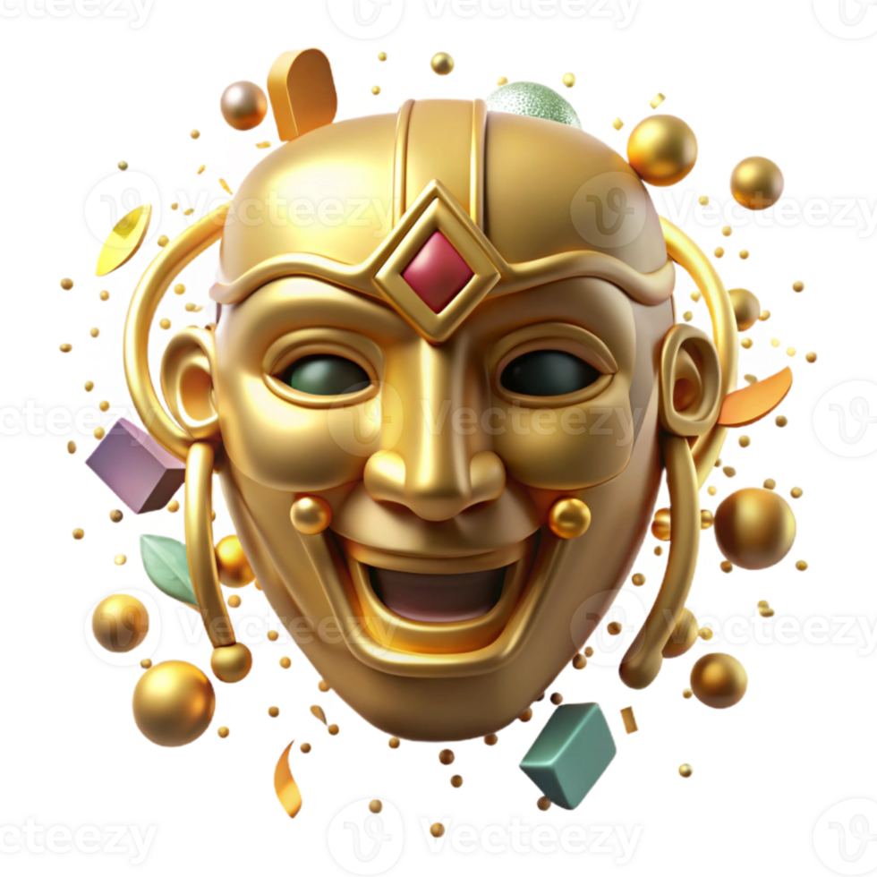beautiful classic Incan Gold Mask Face Detail Isolated professional png