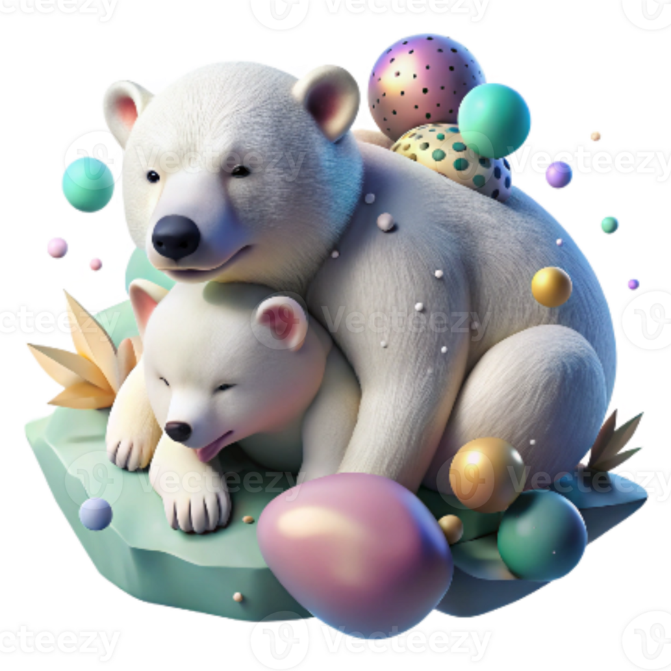 impressive classic Polar Bear Cub Resting on Mother's Back Cutout Peaceful Scene detailed png