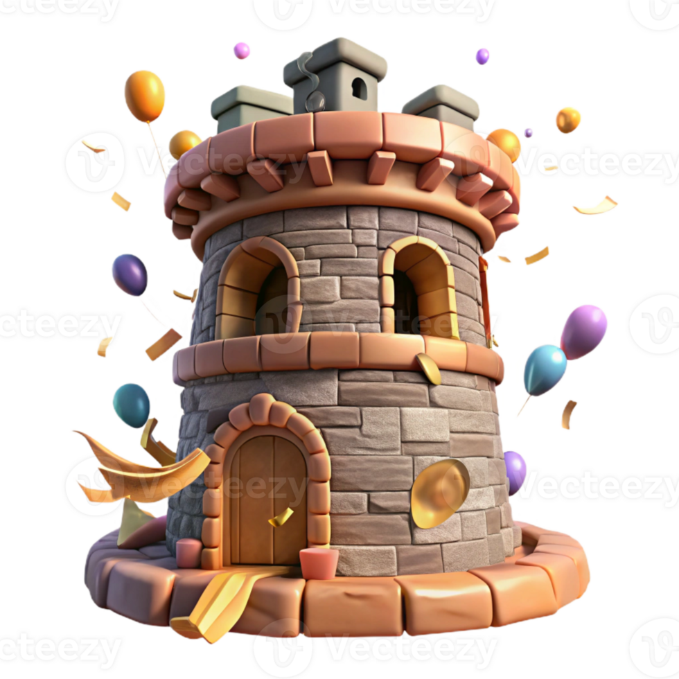 impressive modern Medieval Tower with Stone Walls Transparent Background high resolution png
