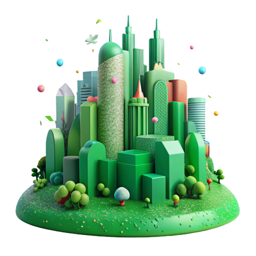 stunning traditional Green City Skyline with Trees and Parks Isolated Cutout detailed png