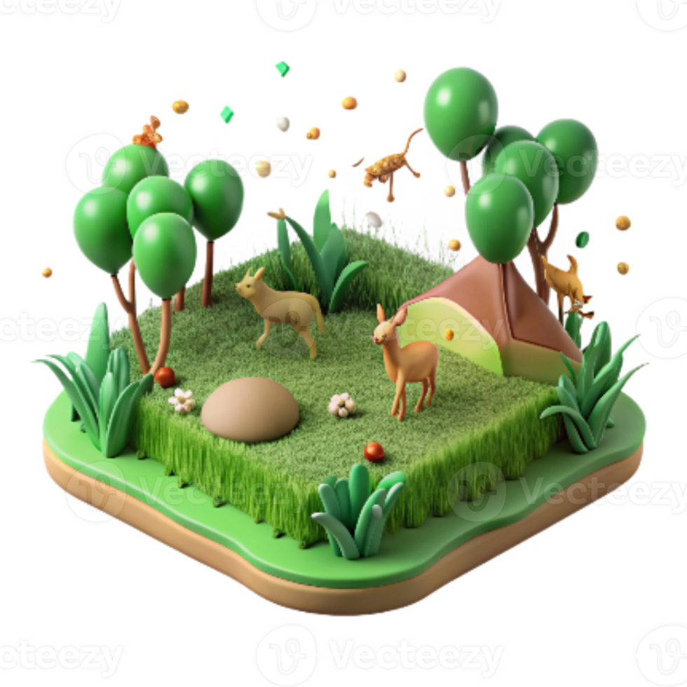 beautiful vintage Green Field with Wildlife Isolated on Transparent Background premium png