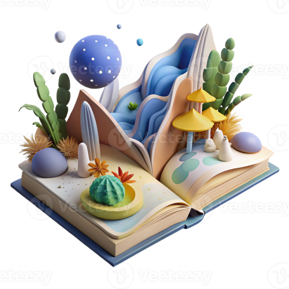 beautiful traditional Open Book with Nature Scene Inside Isolated professional png