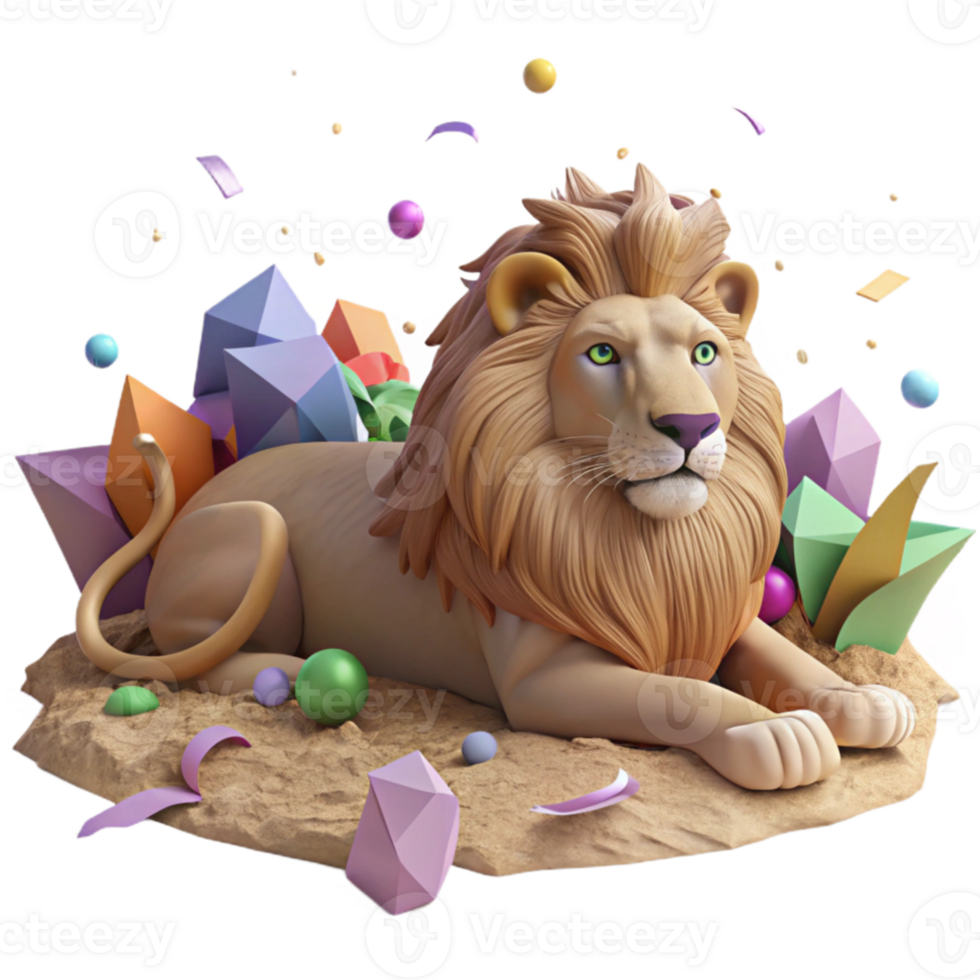 elegant abstract Lion Resting in Dusty Landscape Transparent Background authentic png