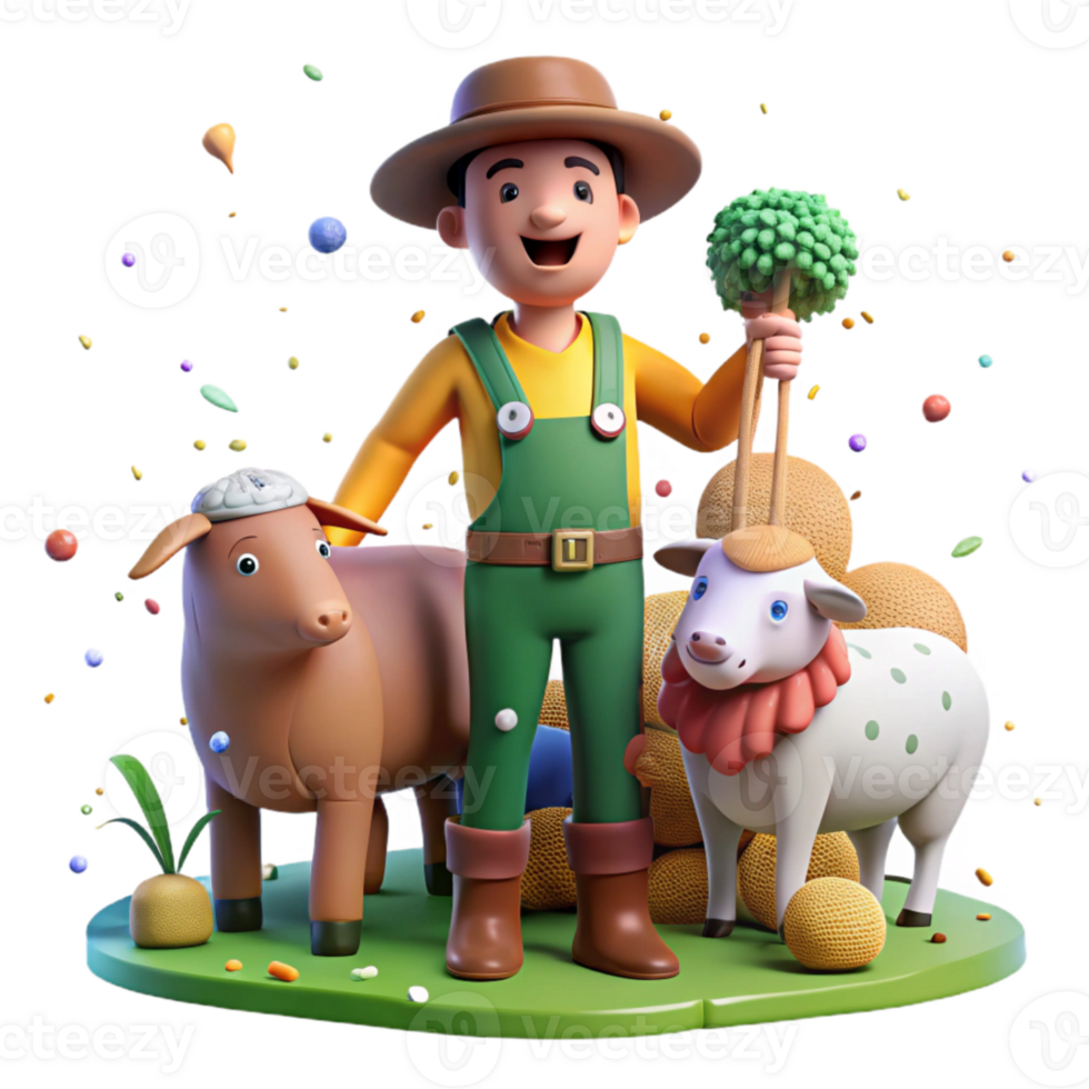 vibrant creative Local Farmer with Livestock Isolated Rural Life high resolution png
