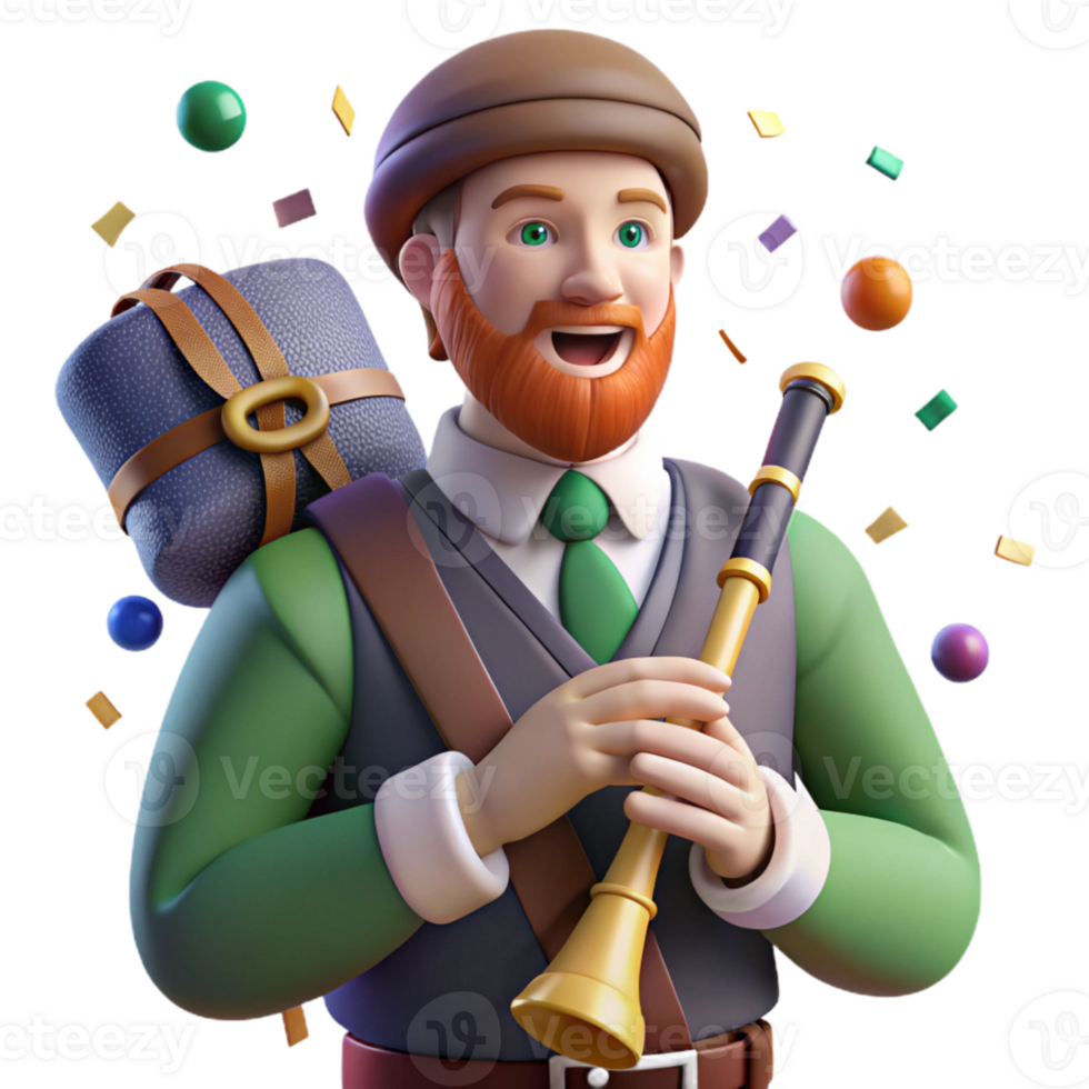 dramatic creative Irish Uilleann Pipes Player Bag Detail Transparent Background high resolution png