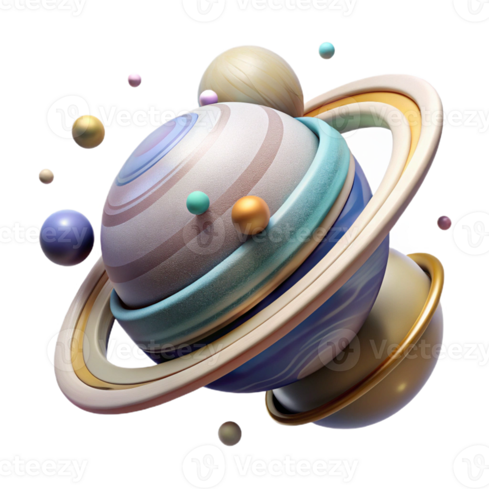 wonderful modern Planet with Rings and Moons Isolated png