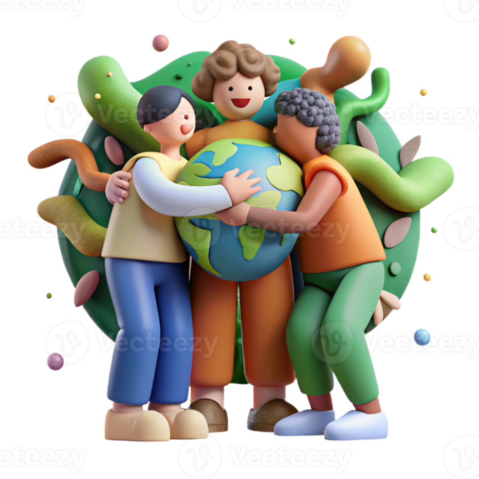 dramatic traditional Group Hugging Celebrating Nature Conservation Isolated detailed png