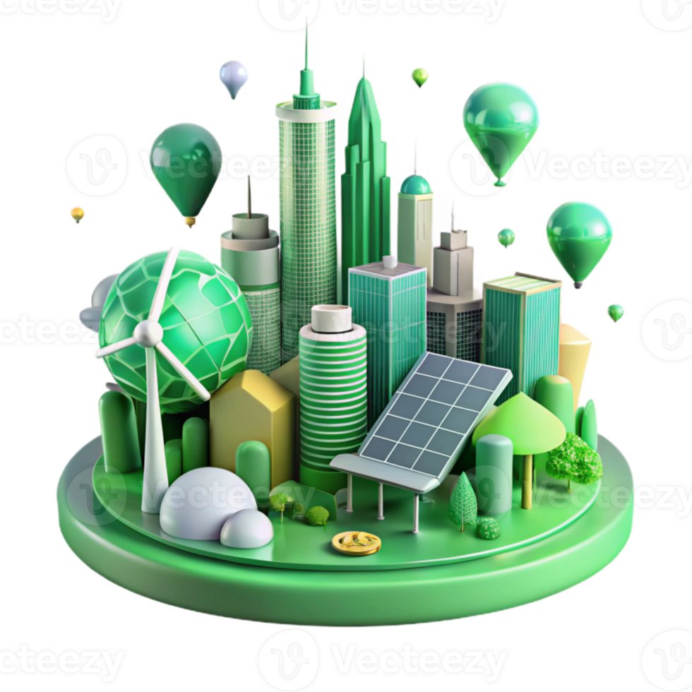 extraordinary artistic Green City Skyline with Trees and Parks Isolated Cutout premium png