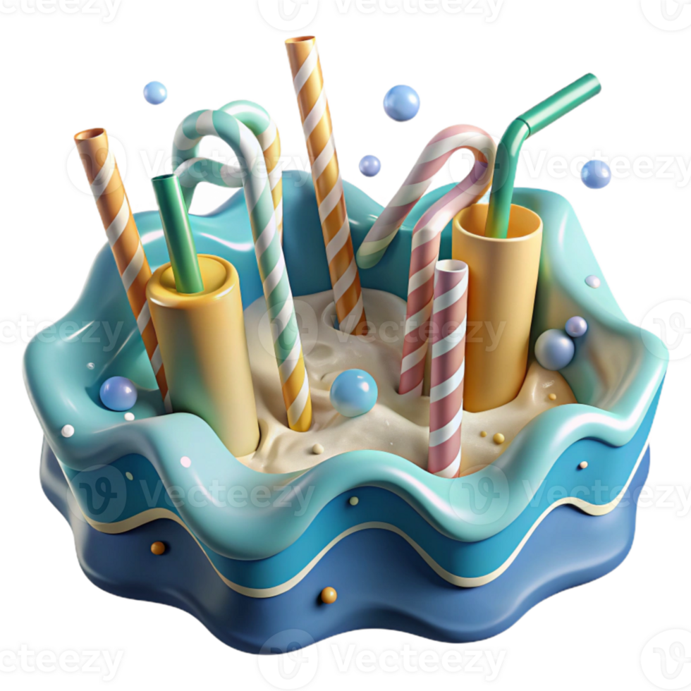 dramatic vintage Plastic Straws in Ocean Isolated original png