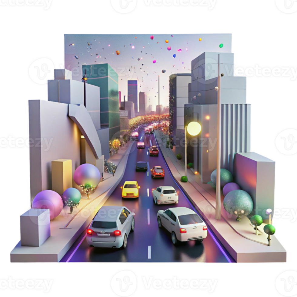 magnificent creative Nighttime City Skyline with Colorful Lights Isolated Element premium png