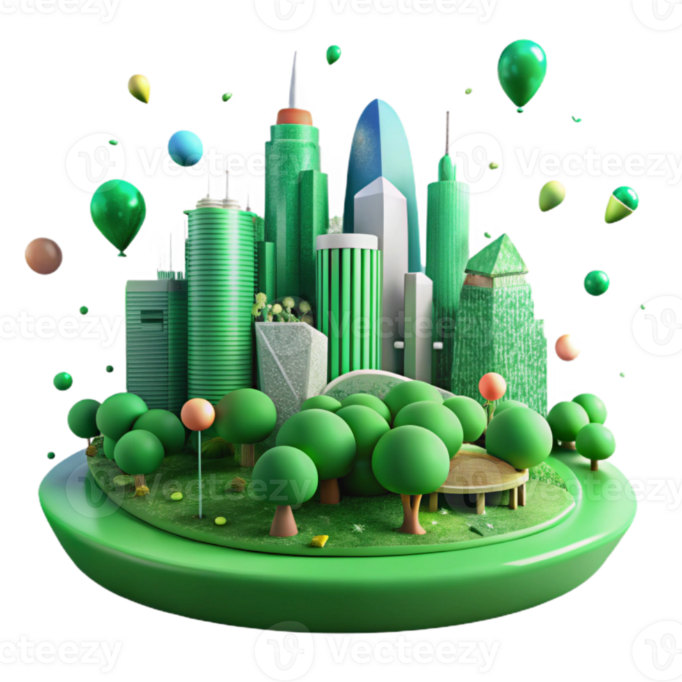 magnificent classic Green City Skyline with Trees and Parks Isolated Cutout genuine png